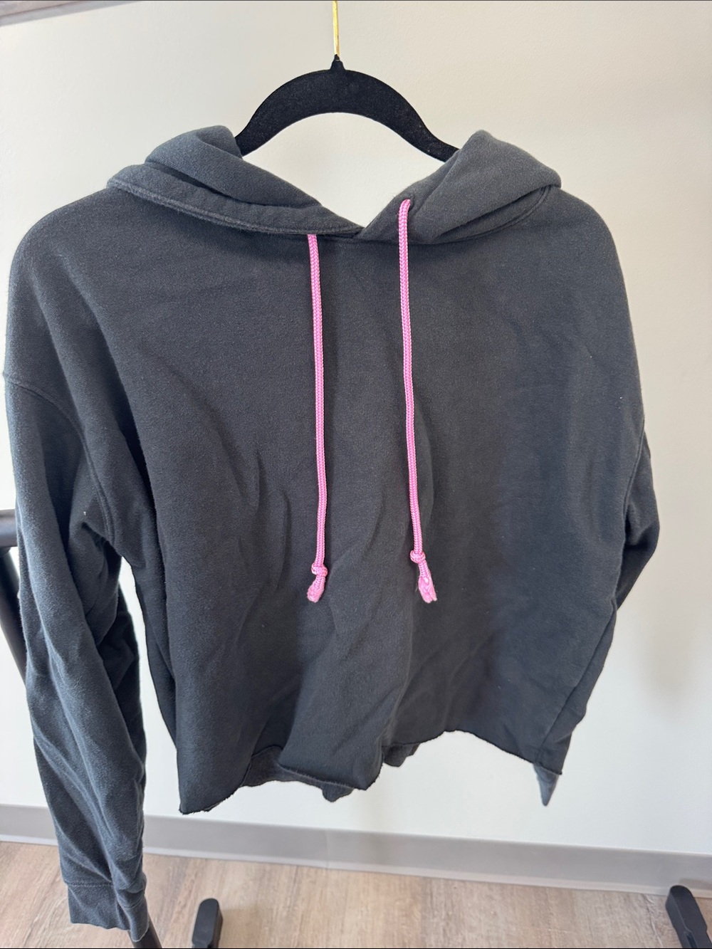 wild fable Black Hooded Sweatshirt with Pink Drawstrings